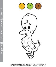 Vector illustration coloring by numbers educational game with cartoon character for kids