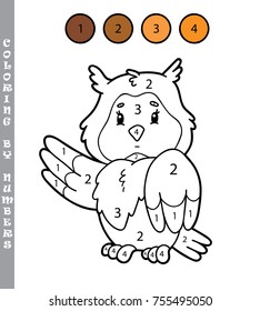Vector illustration coloring by numbers educational game with cartoon character for kids