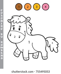 Vector illustration coloring by numbers educational game with cartoon character for kids
