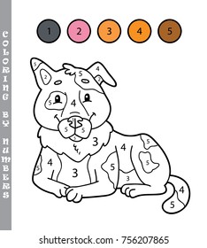 Vector illustration coloring by numbers educational game with cartoon character for kids