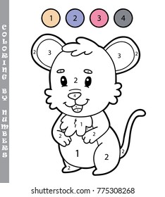 Vector illustration coloring by numbers educational game with cartoon character for kids