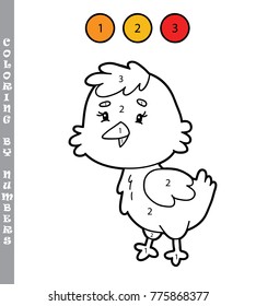 Vector illustration coloring by numbers educational game with cartoon character for kids
