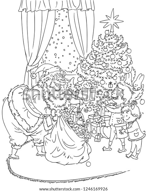 Vector Illustration Coloring Drawing Santa Claus Stock