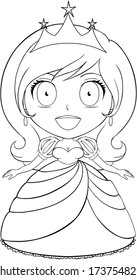 Vector illustration coloring page of a beautiful princess smiling. 