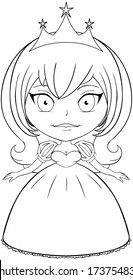 Vector illustration coloring page of a beautiful princess smiling. 