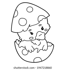 Vector illustration coloring page with cartoon easter duck in egg for children, coloring and scrap book, printable