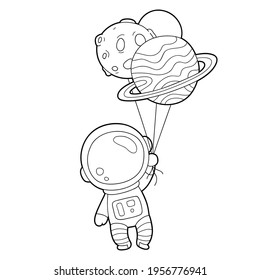 Vector illustration coloring page with cartoon astronaut for children, coloring and scrap book, printable