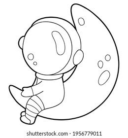 Vector illustration coloring page with cartoon astronaut for children, coloring and scrap book, printable