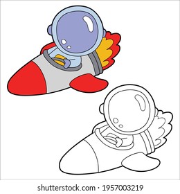 Vector illustration coloring page with cartoon astronaut with example for children, coloring and scrap book, printable