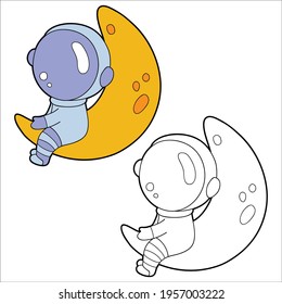 Vector illustration coloring page with cartoon astronaut with example for children, coloring and scrap book, printable