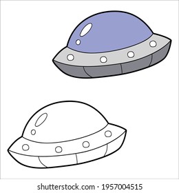 Vector illustration coloring page with cartoon ufo for children, coloring and scrap book, printable