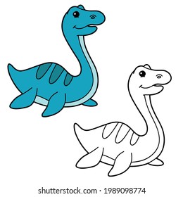 Vector illustration coloring page with cartoon dinosaur and example for children, coloring and scrap book, printable