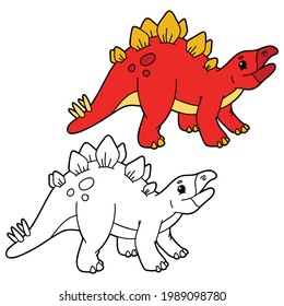 Vector illustration coloring page with cartoon dinosaur and example for children, coloring and scrap book, printable