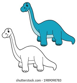 Vector illustration coloring page with cartoon dinosaur and example for children, coloring and scrap book, printable