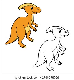 Vector illustration coloring page with cartoon dinosaur and example for children, coloring and scrap book, printable