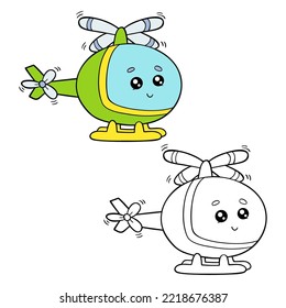 Vector illustration coloring page of cartoon helicopter with example  for children and scrap book