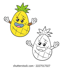 Vector illustration coloring page of cartoon pineapple with example  for children and scrap book