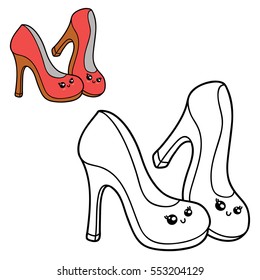Vector illustration coloring page of  cartoon shoes for children, coloring and scrap book