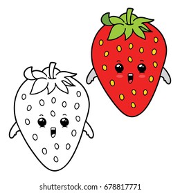Vector illustration coloring page of cartoon strawberry for children, coloring and scrap book