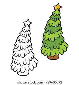 Vector illustration coloring page of cartoon  christmas tree for children, coloring and scrap book