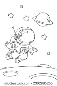 Vector illustration. Coloring page decorated with outline space elements. Coloring book page printable template a4 for children and adult