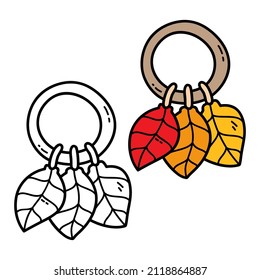 Vector illustration coloring page of doodle leaves rattle for children and scrap book