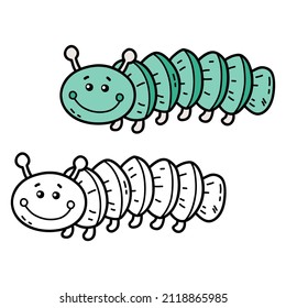 Vector illustration coloring page of doodle caterpillar for children and scrap book