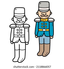 Vector illustration coloring page of doodle soldier for children and scrap book