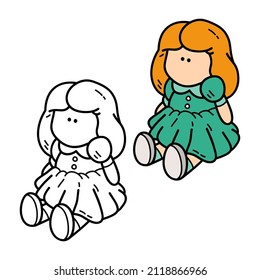 Ilustración vectorial página de coloreado de muñeca doodle para niños y libro de chatarra