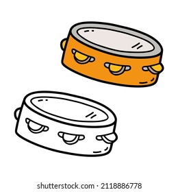 Vector illustration coloring page of doodle  tambourine for children and scrap book