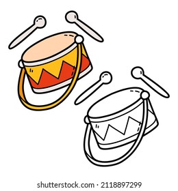 Vector illustration coloring page of doodle drum for children and scrap book