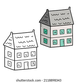 Vector illustration coloring page of doodle doll house for children and scrap book