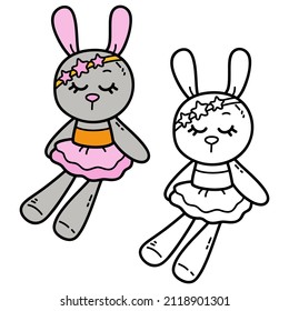 Vector illustration coloring page of doodle rabbit for children and scrap book