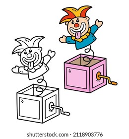 Vector illustration coloring page of doodle Jack in box for children and scrap book