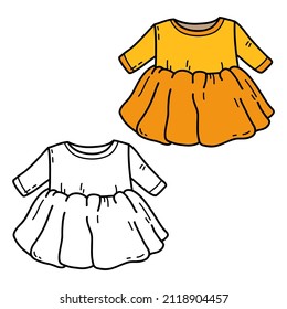 Vector illustration coloring page of doodle girl dress for children and scrap book