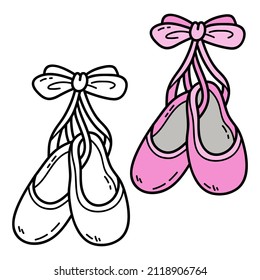 Ilustración vectorial página de colorear zapatos doodle ballet para niños y libro de chatarra