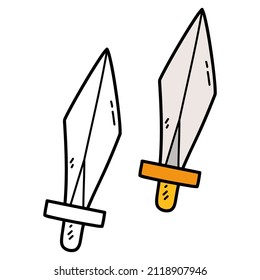 Vector illustration coloring page of doodle wooden sword for children and scrap book