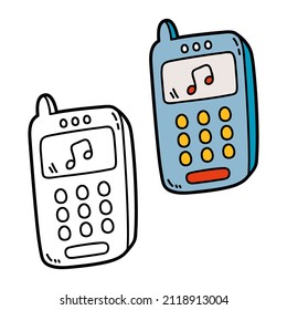 Vector illustration coloring page of doodle mobile phone for children and scrap book