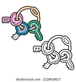Vector illustration coloring page of doodle key for children and scrap book