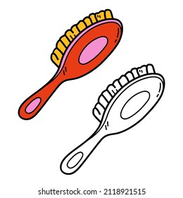 Vector Illustration Coloring Page Of Doodle Hair Brush For Children And Scrap Book