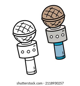 Ilustración vectorial página de coloración del micrófono doodle para niños y libro de chatarra