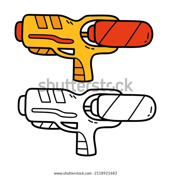Vector illustration coloring page of doodle\
water gun for children and scrap\
book