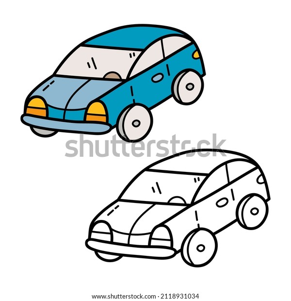 Vector illustration coloring page of doodle\
wooden car for children and scrap\
book