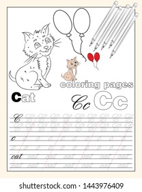 vector illustration coloring page of English alphabet with animal drawings with string for writing English letters EPS 10