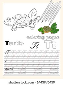 vector illustration coloring page of English alphabet with animal drawings with string for writing English letters EPS 10