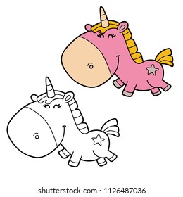  Vector illustration coloring page of happy cartoon  unicorn for children, coloring and scrap book
