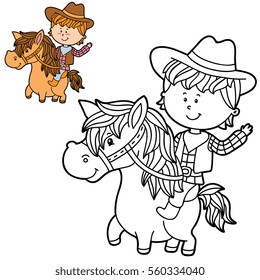 Vector illustration coloring page of happy cartoon boy  for children, coloring and scrap book