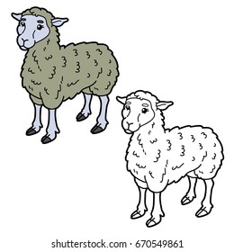 Vector illustration coloring page of happy cartoon sheep for children, coloring and scrap book