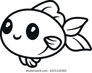 Vector illustration of a coloring page of a little goldfish.