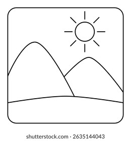 vector illustration coloring page of mountain and  sun
